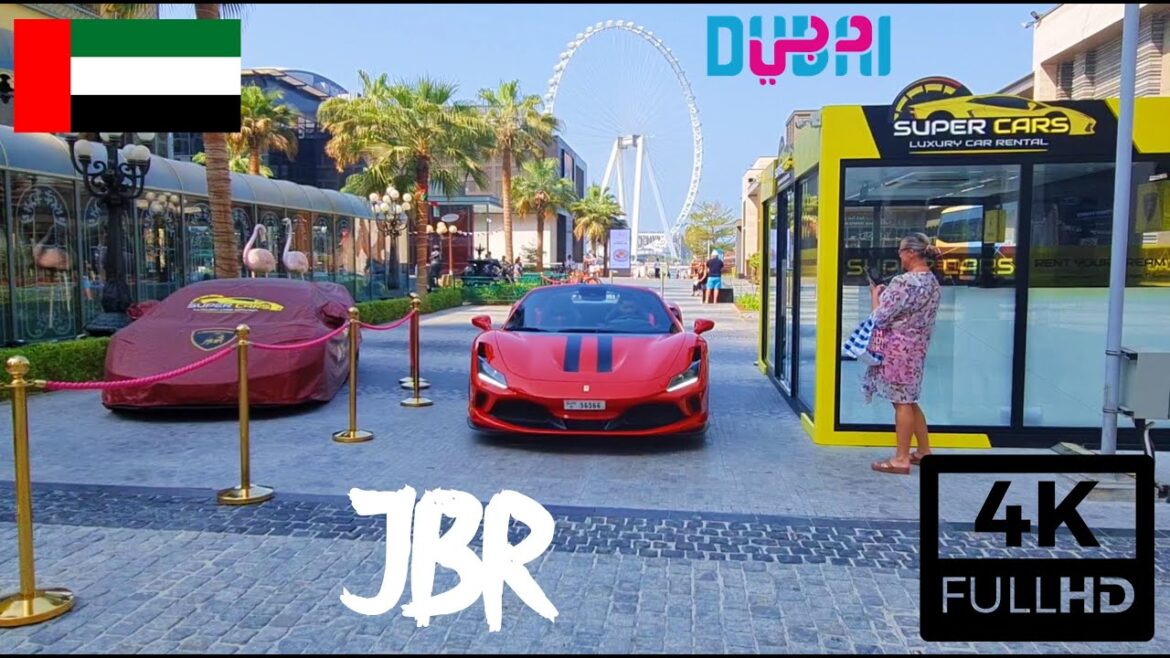 [4K] JBR Restaurants Side, Ferrari Car, Walking Tour