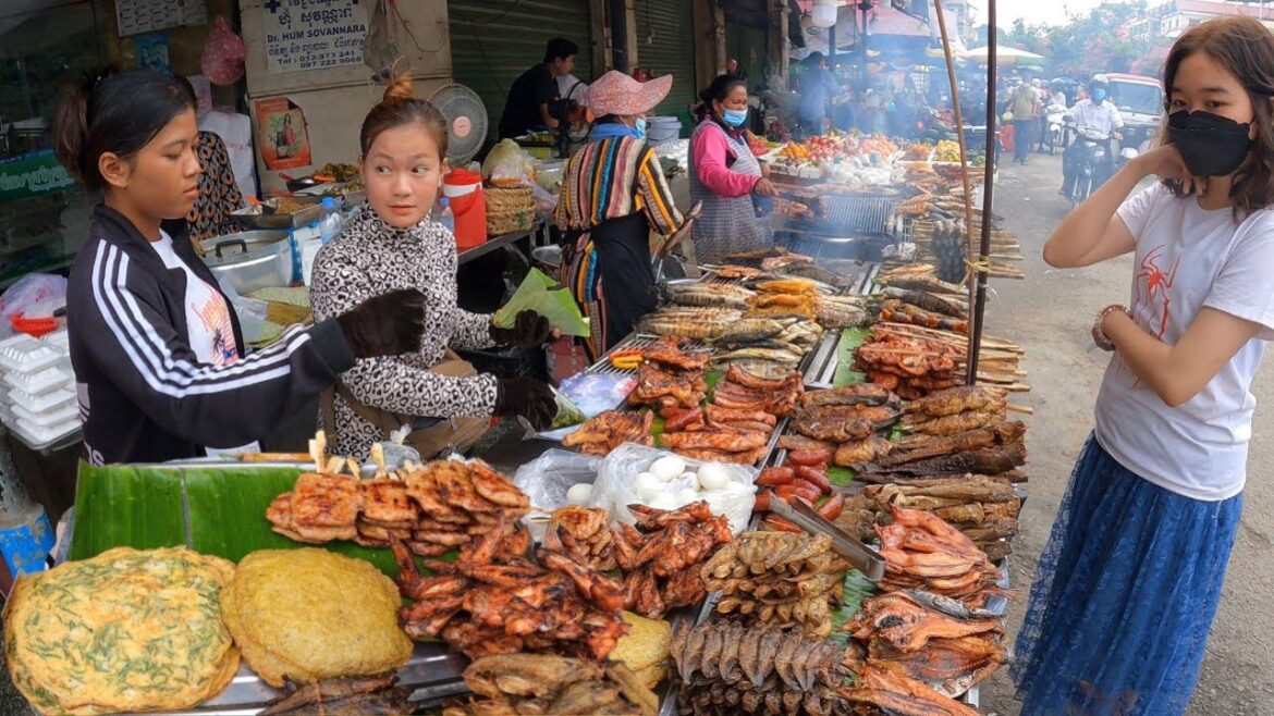 Cambodian Street Food | Tasty Delicious Roasted Fish, Sausage, Pork, Eggs, Khmer food, Lunch Cambodian Street Food | Tasty Delicious Roasted Fish, Sausage, Pork, Eggs, Khmer food, Lunch