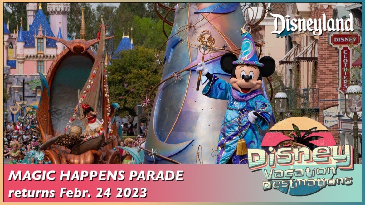 The long-awaited return of the “Magic Happens” parade at Disneyland will be on Feb. 24, 2023 The long-awaited return of the “Magic Happens” parade at Disneyland will be on Feb. 24, 2023