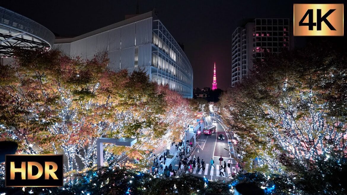 4K HDR 60fps | Tokyo Roppongi Christmas Lights Night Walk - 六本木ヒルズとミッドタウンのイルミネーション - Fall 2022