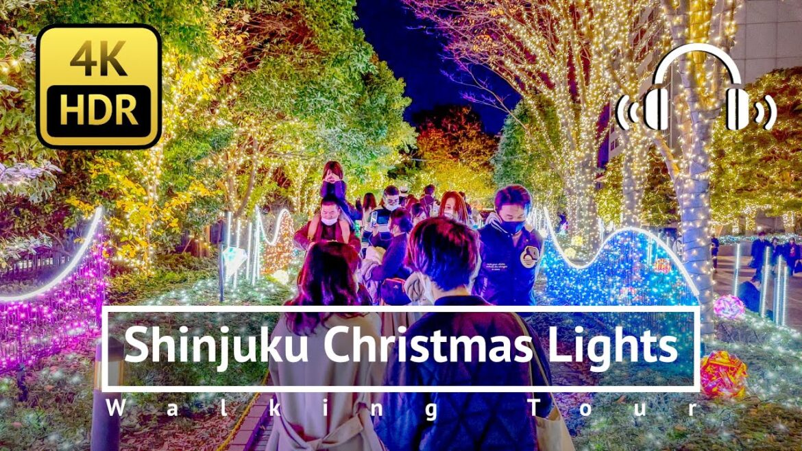 Tokyo Shinjuku Christmas Lights Walking Tour - Tokyo Japan [4K/HDR/Binaural]