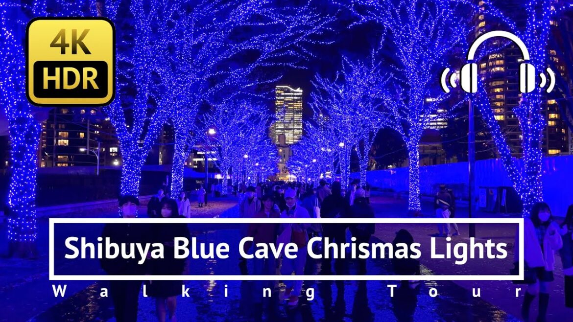 Tokyo Shibuya Blue Cave Christmas Light Walking Tour - Tokyo Japan [4K/HDR/Binaural]