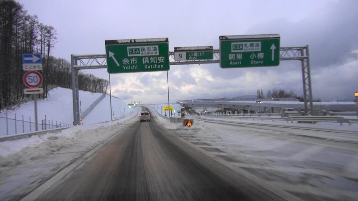 E5A #後志自動車道 （1080p 車載動画 雪道ドライブ）：小樽JCT.～余市IC[ #小樽市 #余市町]