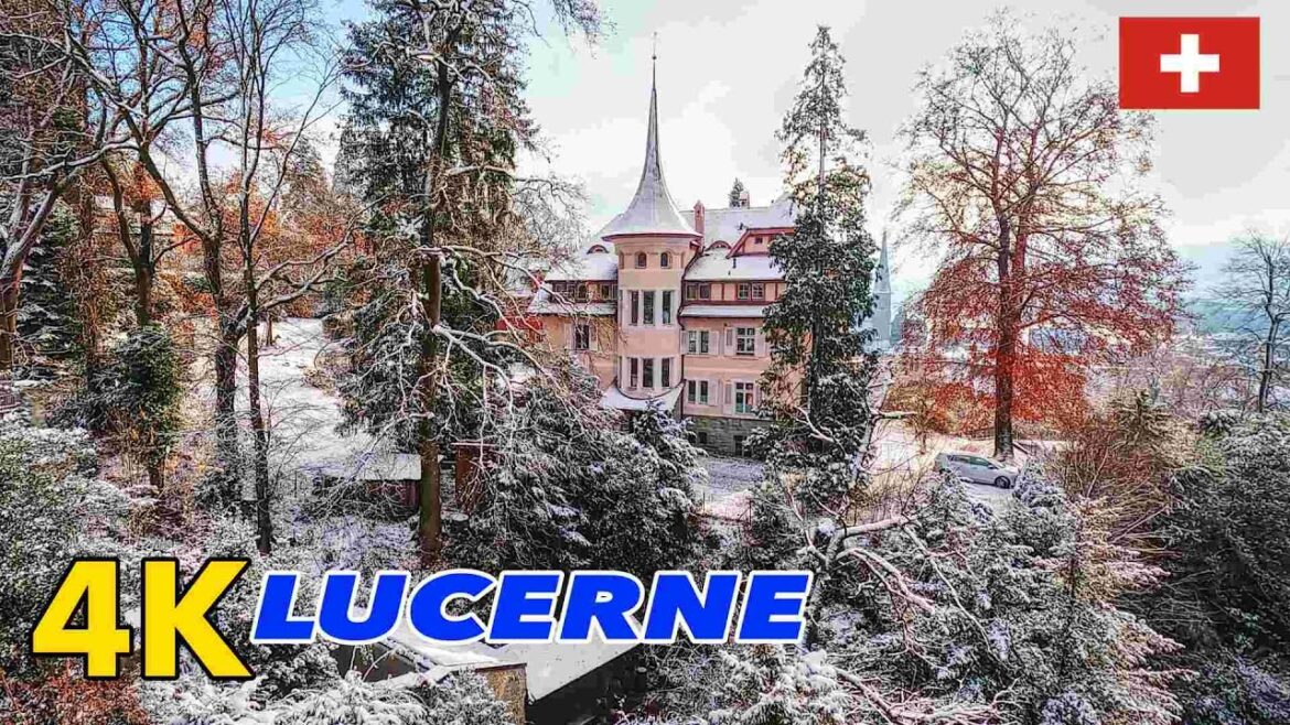 Walking Tour in Lucerne/Luzern Switzerland calm relax piano 4K 🇨🇭
