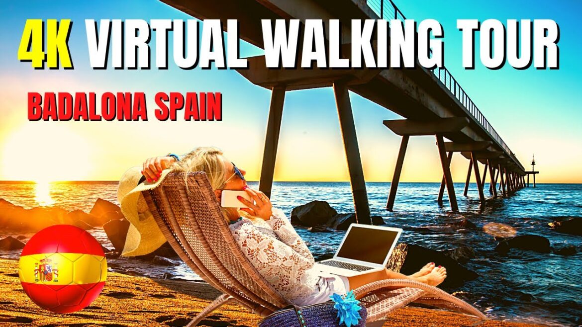 Badalona Beach - Spain Beach Walk  - Walking Around with Happy Music! in 4K