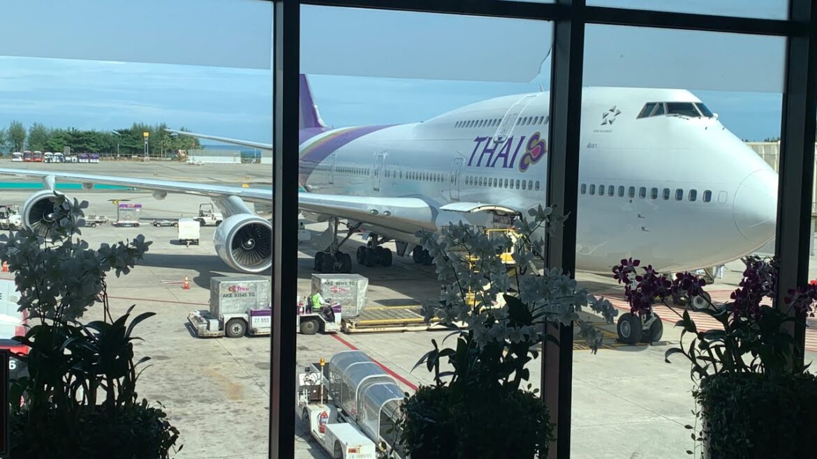 Thai Airways Boeing 747 Landing at Phuket International Airport Thailand