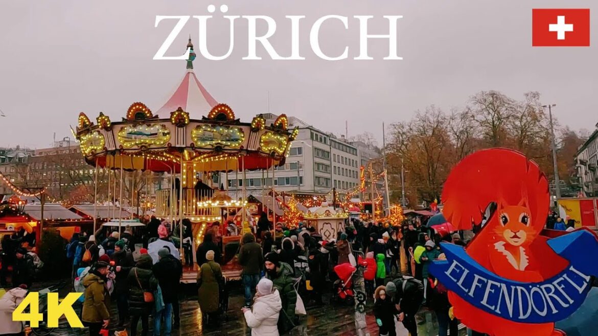 Walking in Christmas Market in Zurich Switerzalnd Snow Cold 4K  🇨🇭