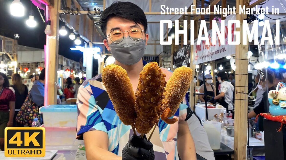 [4K🇹🇭] BEST STREET FOOD CHIANGMAI I Walking Tour Night Market at One Nimman, Thailand 🌭🍜🍦