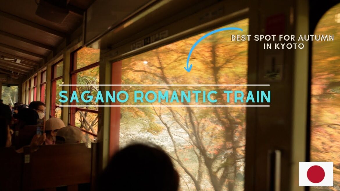 Riding the Sagano Romantic Train in Kyoto in Autumn Riding the Sagano Romantic Train in Kyoto in Autumn