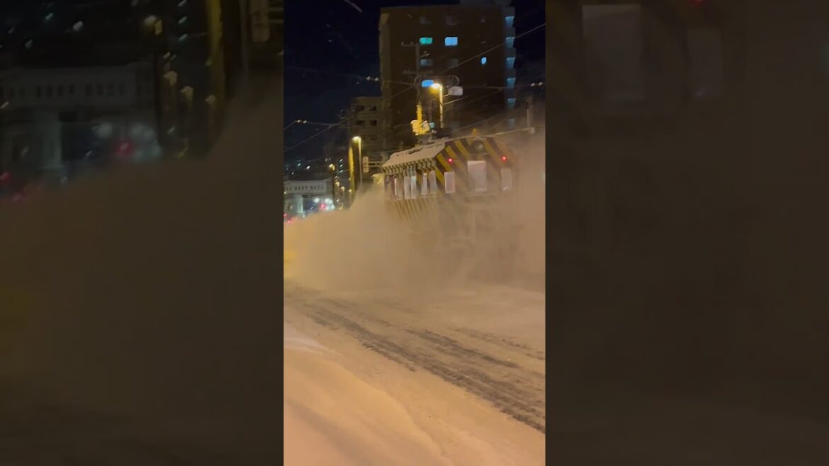 ササラ電車 雪を蹴散らす