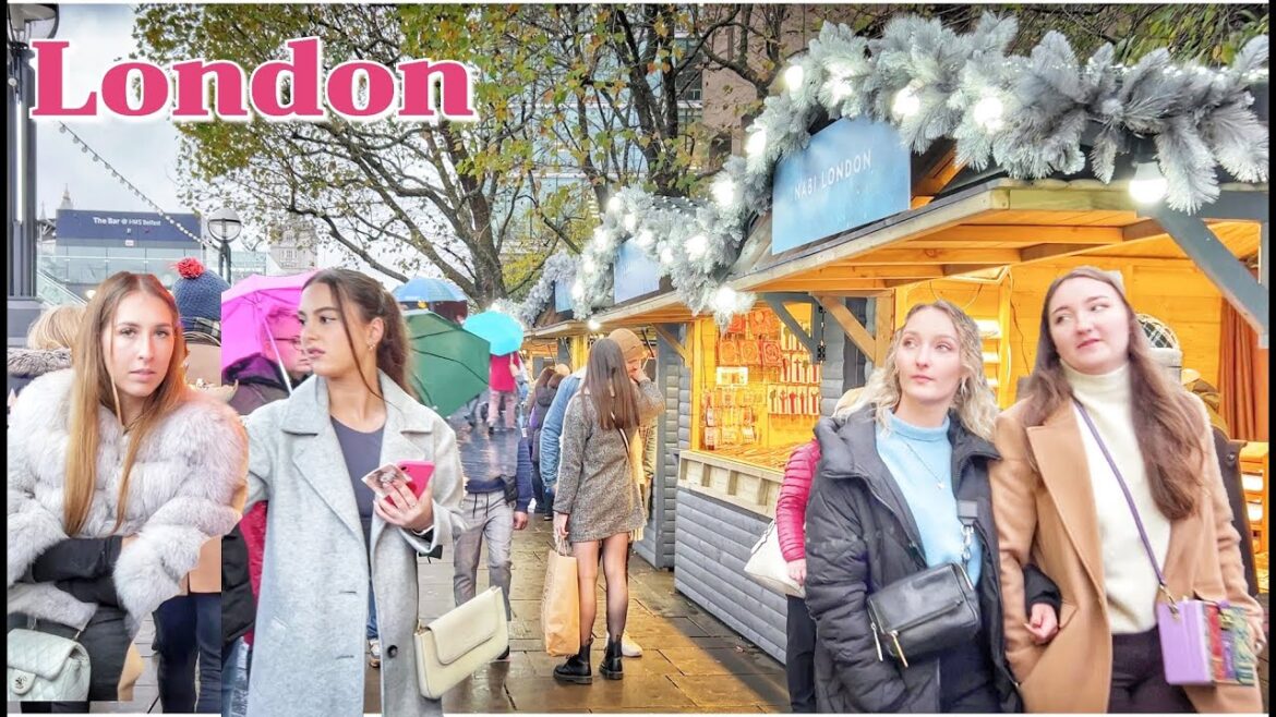 London Most Romantic Christmas Market, London Rain Walk around Tower Bridge Christmas Market. 4K HDR London Most Romantic Christmas Market, London Rain Walk around Tower Bridge Christmas Market. 4K HDR