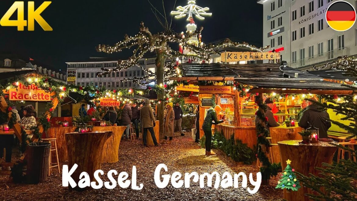 Kassel, Germany, Christmas Market Walking Tour 4K 60fps