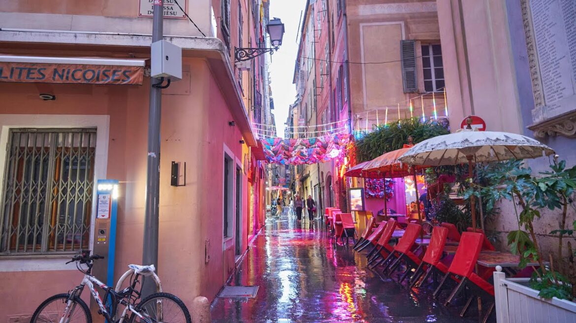 Nice, France 🇫🇷 - Evening Walking Tour In The Rain 🌧️ 4K-HDR 60fps