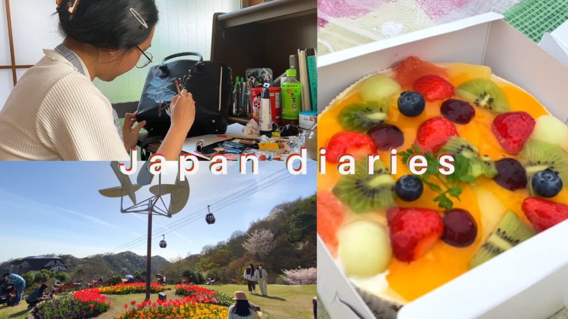 japan diaries: going around Kobe (Nunobiki, Suma beach) , artsy life- bag painting !