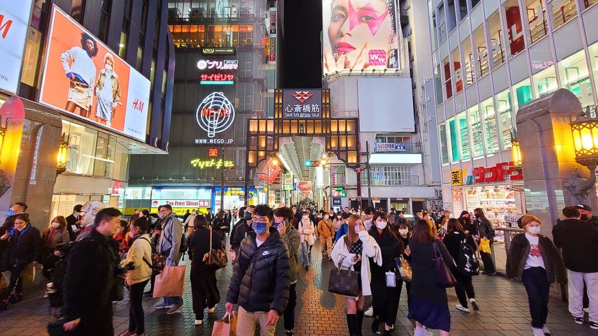 4K Japan Tour | Night Walk in Downtown Osaka, Shinsaibashi & Soemoncho