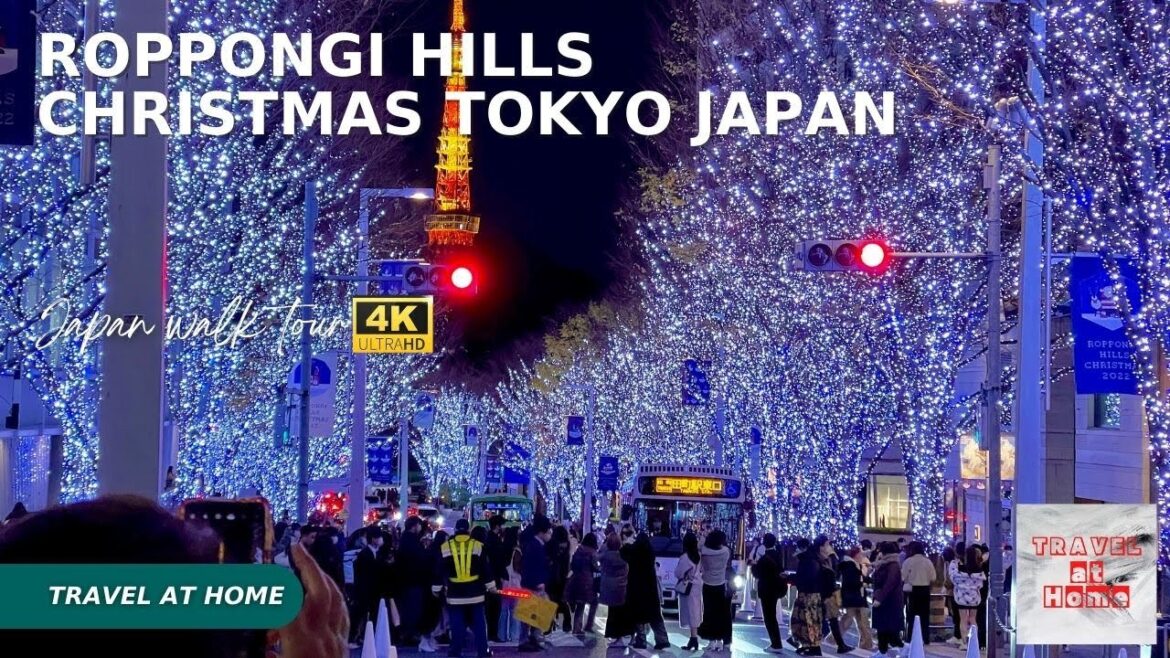 4k hdr japan walk | Walk in Roppongi Hills Tokyo japan | Christmas light show tour in tokyo