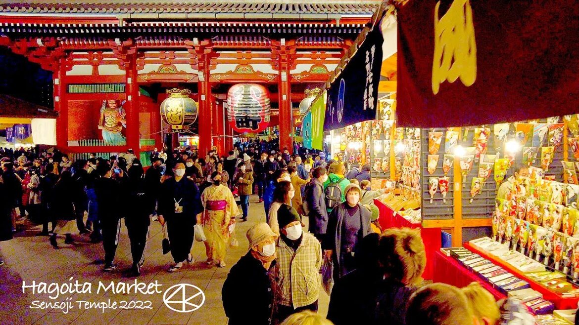 4K 浅草 浅草寺 羽子板市 2022年 12月 歳の市 縁日 東京 Japan