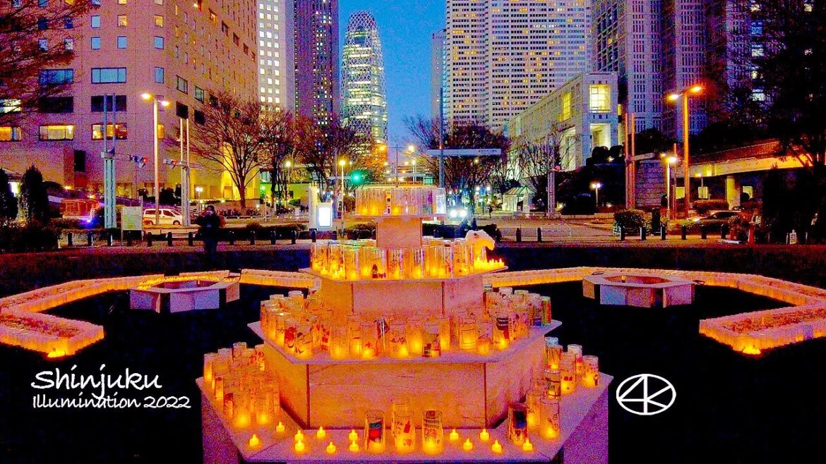 4K 新宿中央公園 キャンドルナイト イルミネーション 2022年 西新宿クリスマスツリー 東京 Japan