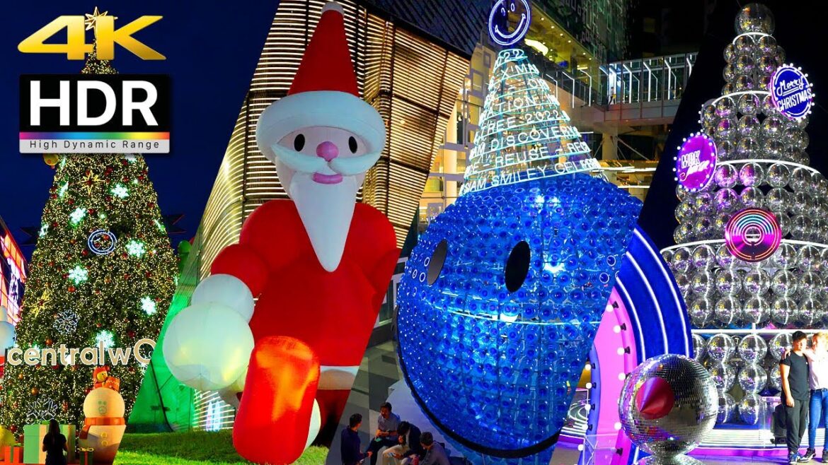 [ 4K HDR 🇹🇭 ] Christmas Lights in Bangkok's Downtown 2022 / Walk from Central Embassy to Siam Square