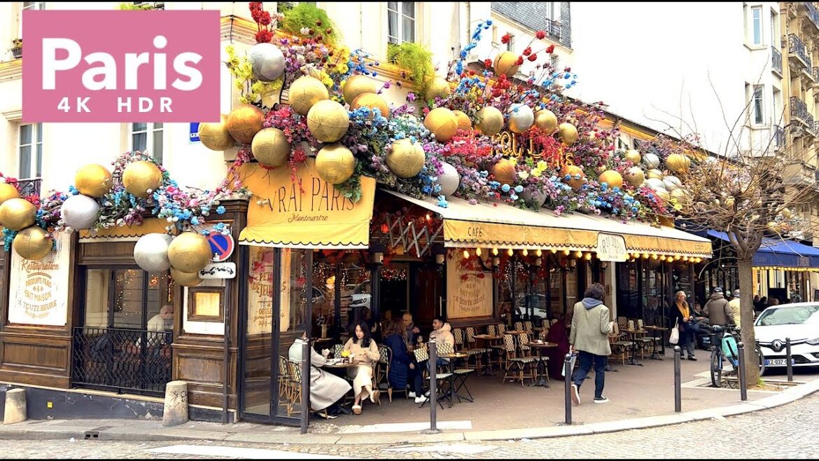 Paris France, Paris Christmas walking tour - Montmartre village - HDR walking - 4K HDR 60fps