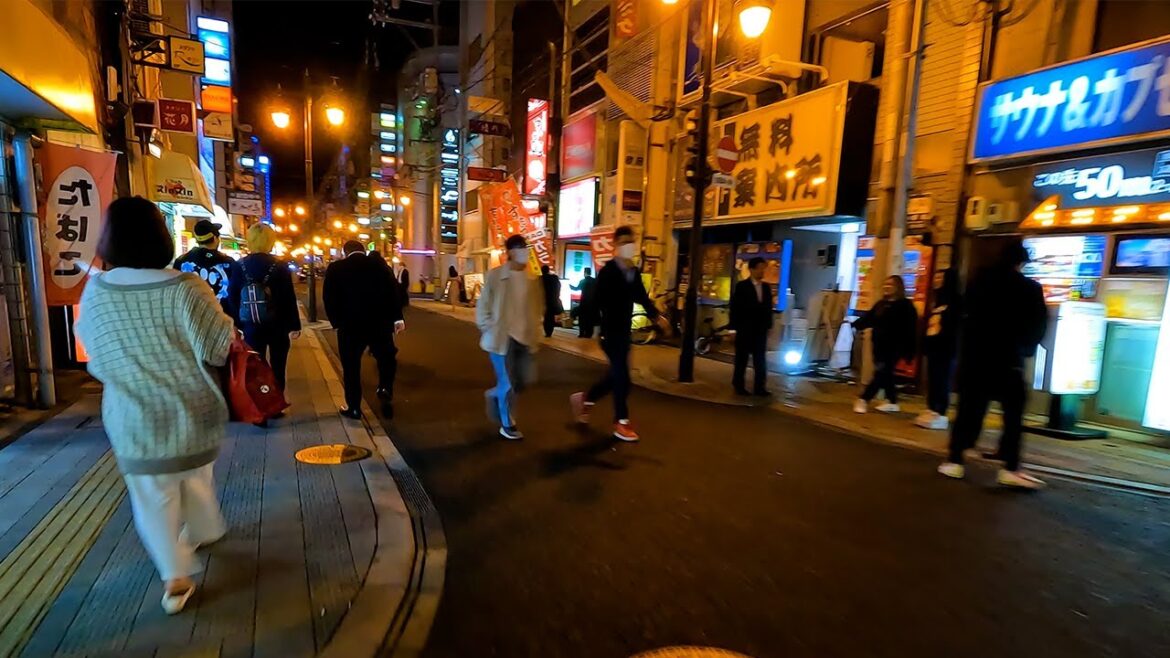 Virtual cycling in the nightlife district of Hiroshima | Bike Ride Japan 4K