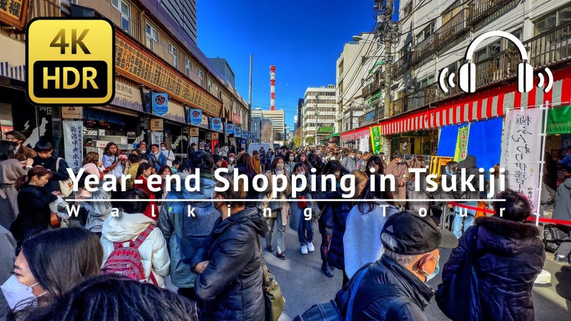 Year-end Shopping in Tsukiji Walking Tour - Tokyo Japan [4K/HDR/Binaural]
