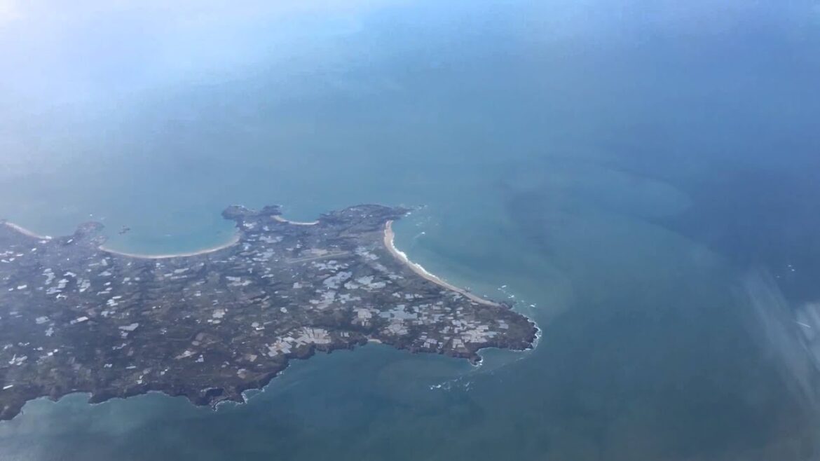 Birds eye view of Vacation island off Europe on Atlantic Ocean