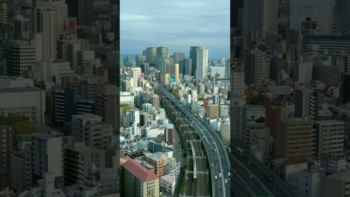 DRONE VIEW OF OSAKA CITY. JAPAN