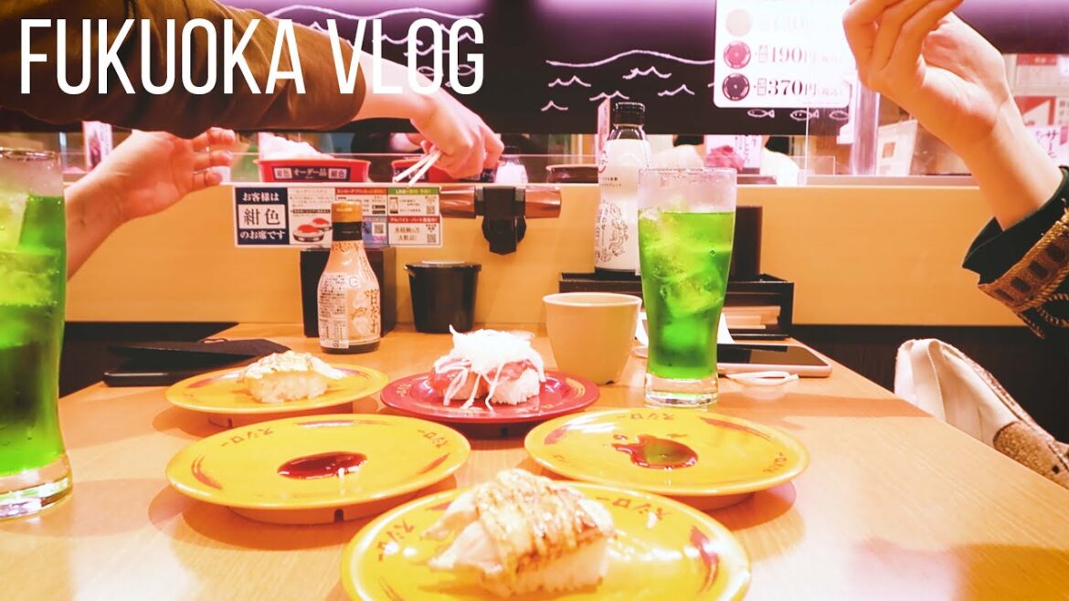 [SUB] 일본 후쿠오카 브이로그 -  최애 스시 체인 스시로  / 오늘도 편의점 야식 / 모츠나베 야마야