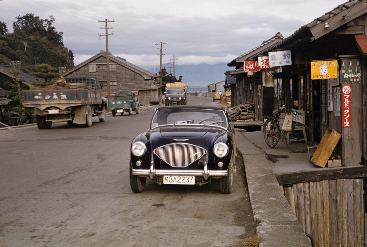 Austin-Healey car in Japan, 1956. Location unknown.