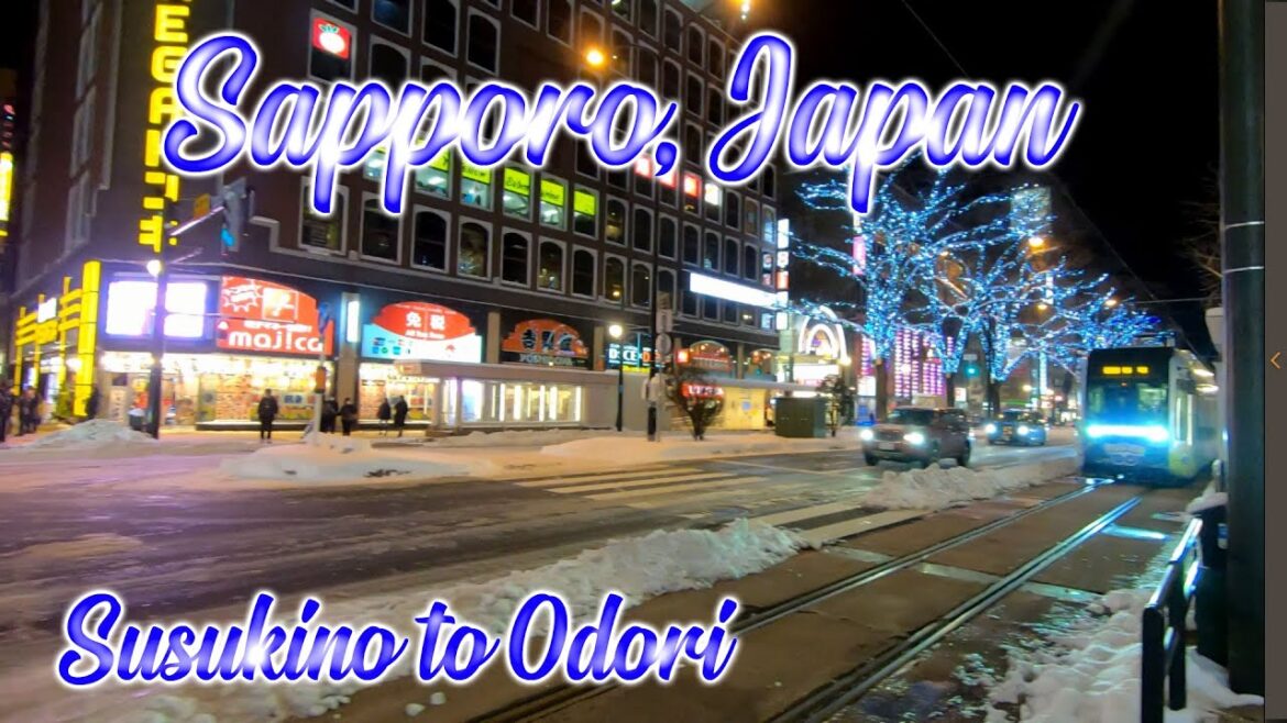 Walking in Hokkaido, Japan. Walk to Odori Park from Susukino in Sapporo in Winter. ORANGE ua