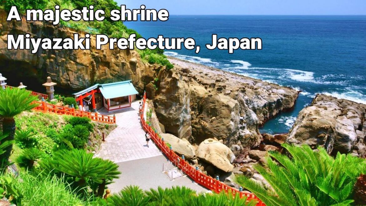 A majestic shrine built toward the sea. Miyazaki Prefecture, Japan