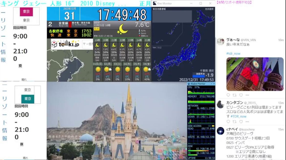 【 ディズニーライブカメラ  DisneyLiveCam 】 ディズニー・ライト・ザ・ナイト ライナイ 花火 舞浜 浦安 天気 地震 鉄道 飛行機 現地情報 ディズニーランド ディズニーシー