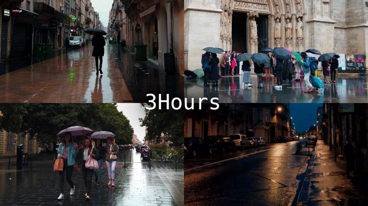 Walking in the Rain Walk [3HOURS] APRIL/MAY 2022|Bordeaux 4k France| ASMR Rain sounds for sleeping