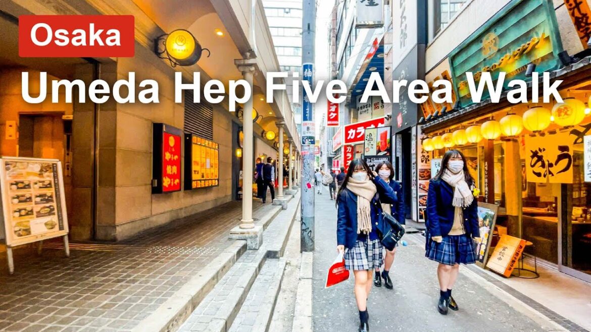 【Osaka 💖】Walk Japan - Osaka Umeda Area Walk around Hep Five  ASMR 【4K】오사카 โอซาก้า
