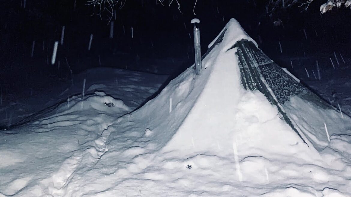 -15°C Hot Tent Winter Camping in a Snowstorm | Heavy Snowfall | Wood Stove | Deep Snow Camping
