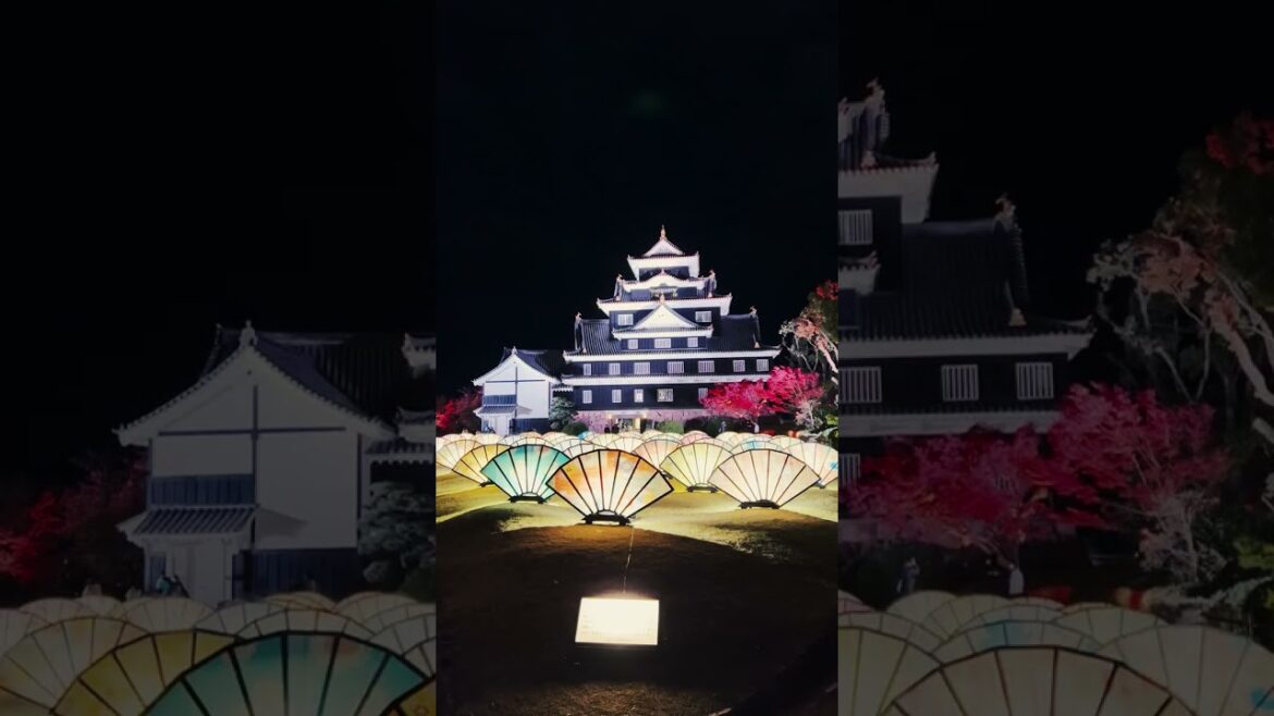 夜の岡山城と後楽園 Okayama Castle and Korakuen