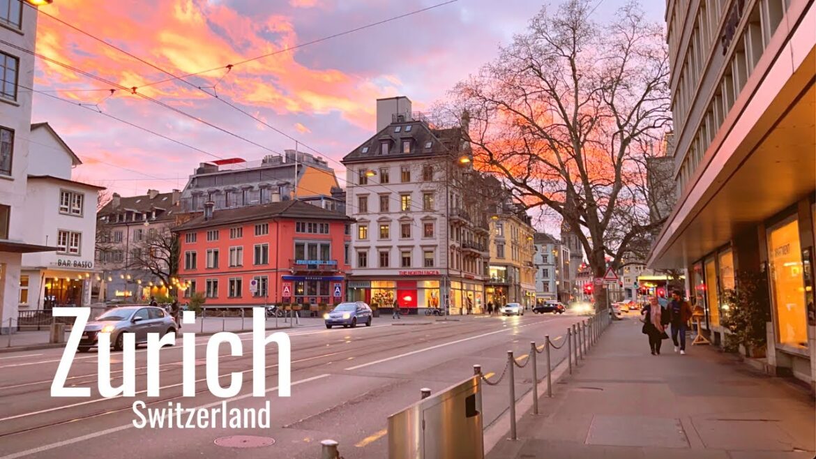 Zurich, Switzerland 🇨🇭 Amazing Sunset Walk ☀️2023 - 4K Walking Tour (▸68min)