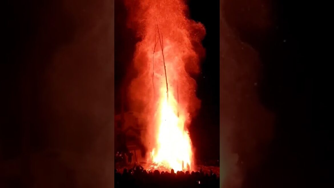 The most important festival of the year in Nozawa Dousojin fire festival Nagano JAPAN 道祖神火祭り