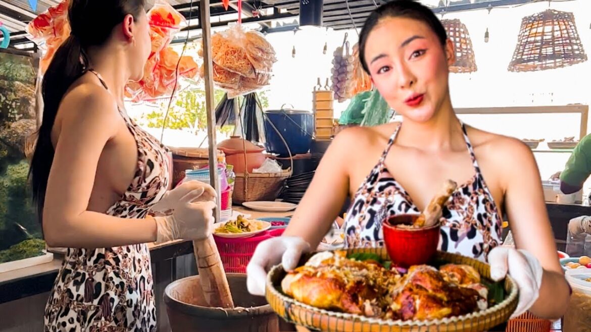 AMAZING Meat Salad & SomTum Served By Beautiful Pattaya Lady - Thai Street Food