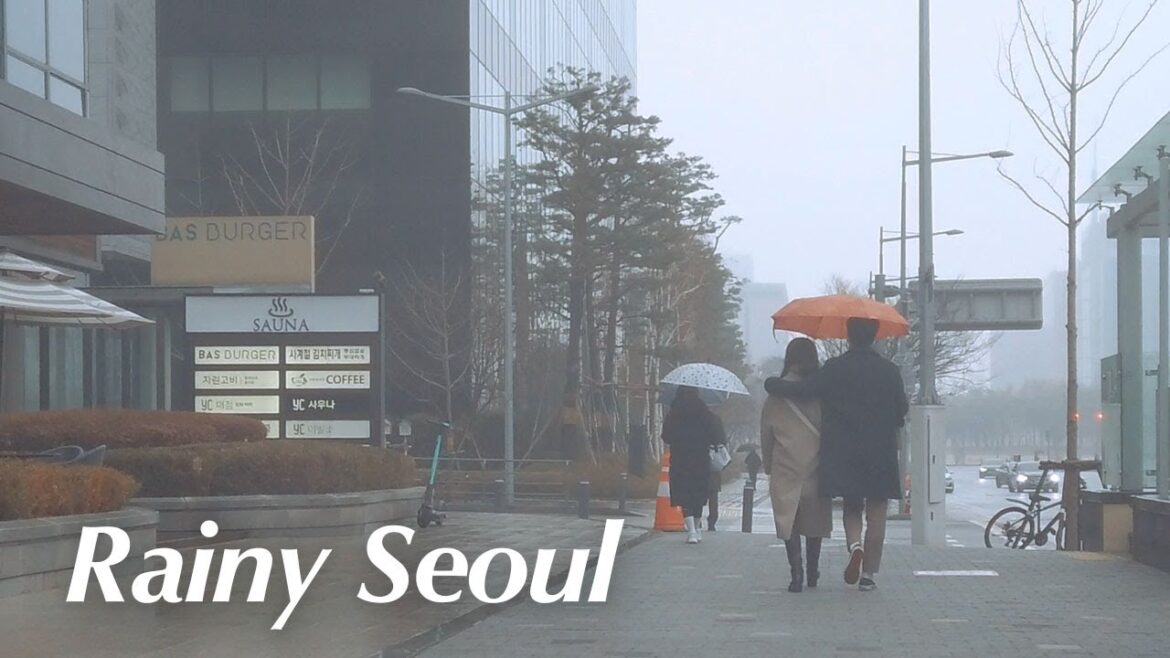 4K 비오는 여의도 역에서 IFC몰까지 걷기