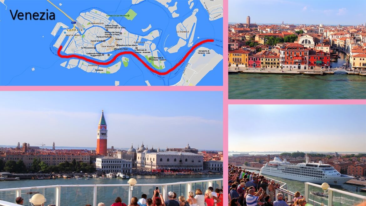 Cruise ship sails the canals of Venice | Full route and landmarks