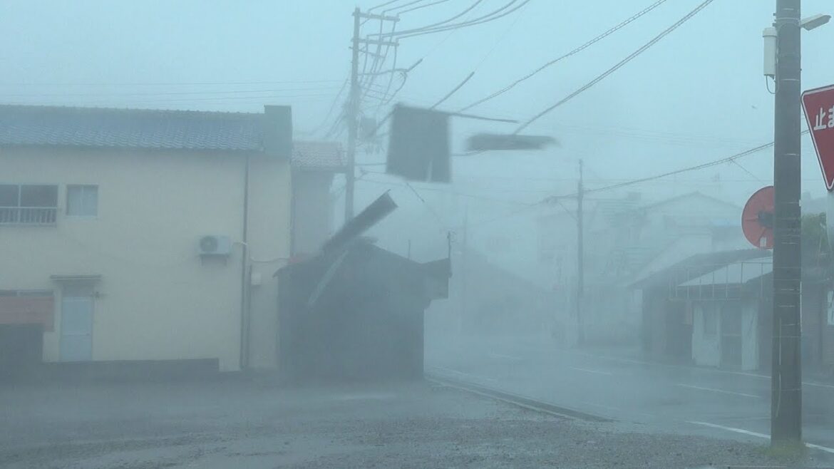 Violent Wind, Flying Debris And Damage - Typhoon Jebi Hammers Japan 4K Stock Footage