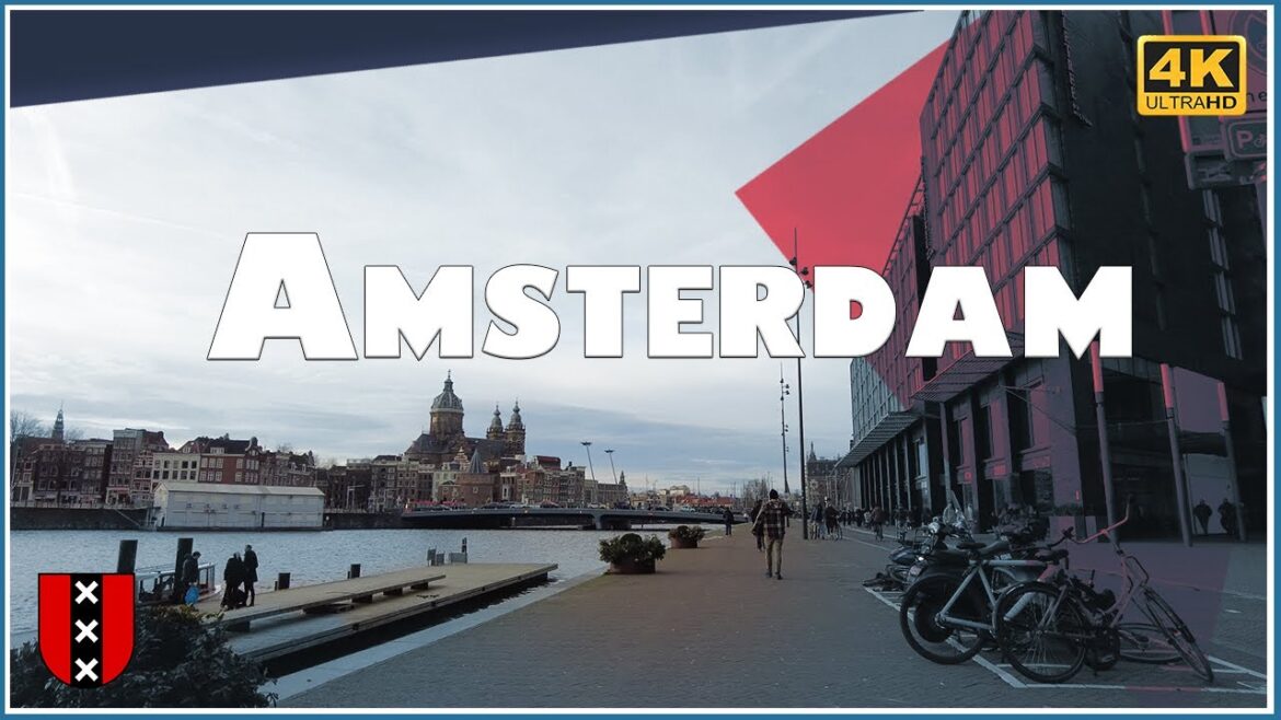 Walking Tour in Amsterdam - January 2023 on a windy day- Walk around Dam Square and City Centre - 4k