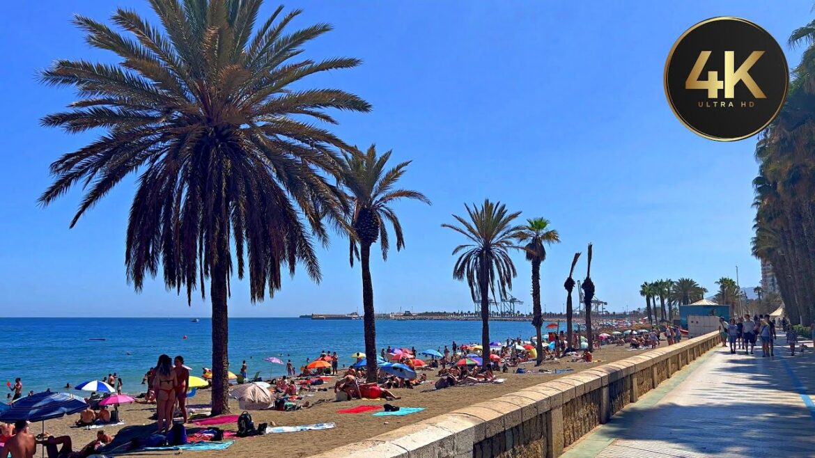Malaga, Spain 4K UHD Walking Tour La Caleta Beach Promenade SUMMER 2022