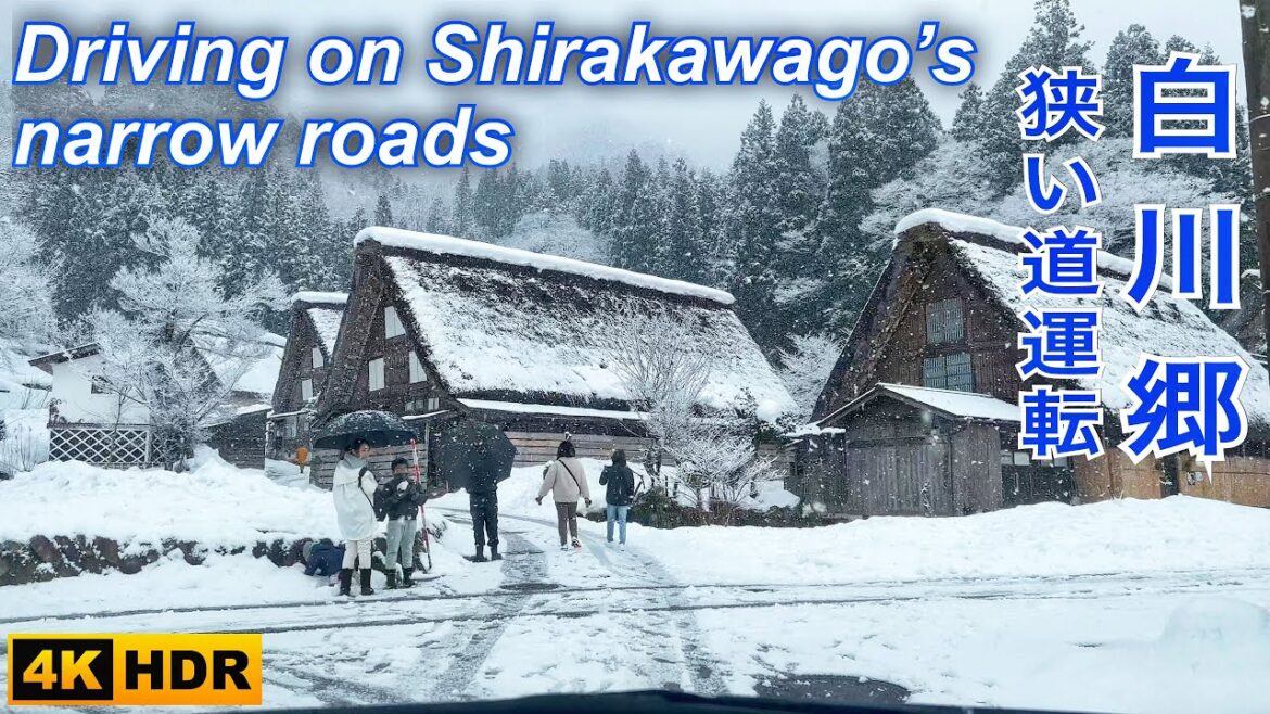 白川郷狭い雪道運転(雪道運行) 国道156号 Driving on Shirakawago snowy narrow roads (4K HDR) 白川村 Gifu, Japan