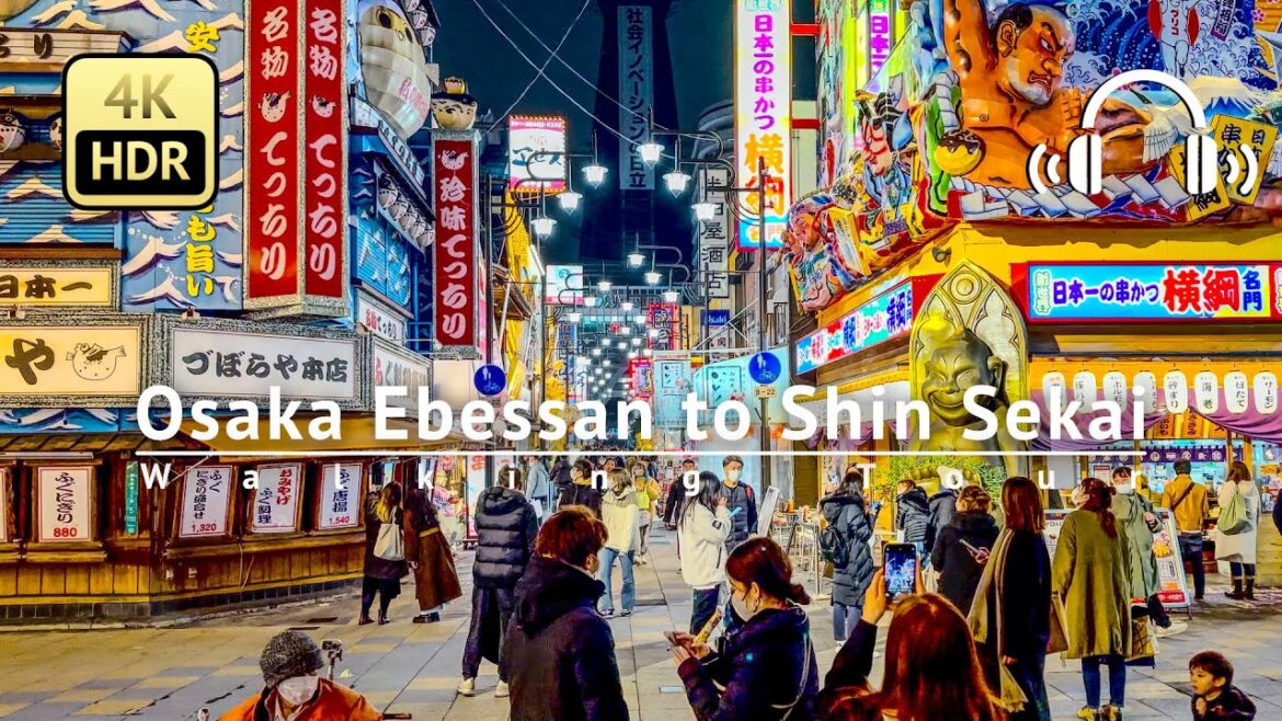 Osaka Ebessan to Shin Sekai Walking Tour - Osaka Japan [4K/HDR/Binaural]