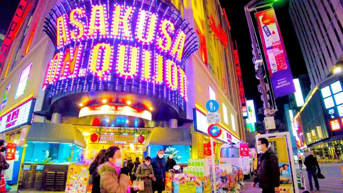 Asakusa in Tokyo🐶🍻Asakusa night town♪💖4K ASMR non-stop 1 hour 05 minutes