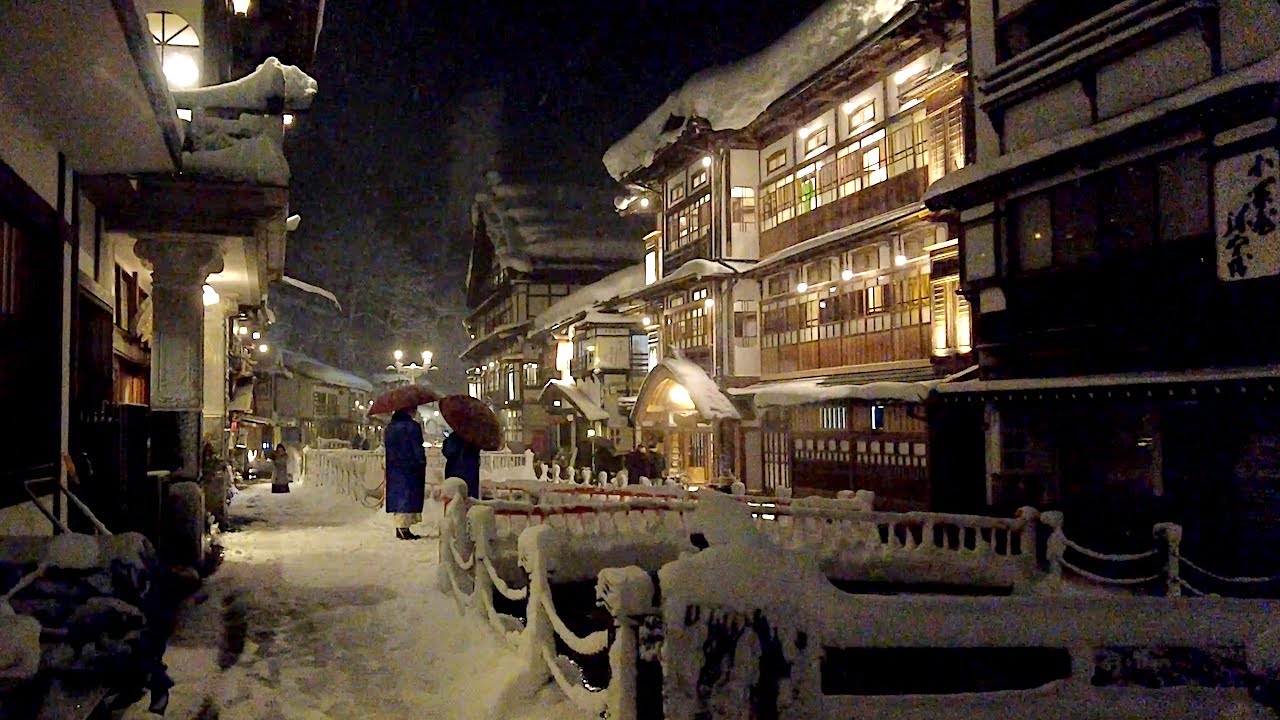 [4K] Snow at Ginzan Onsen - A Night Walk Around Ghibli's World - Alo ...