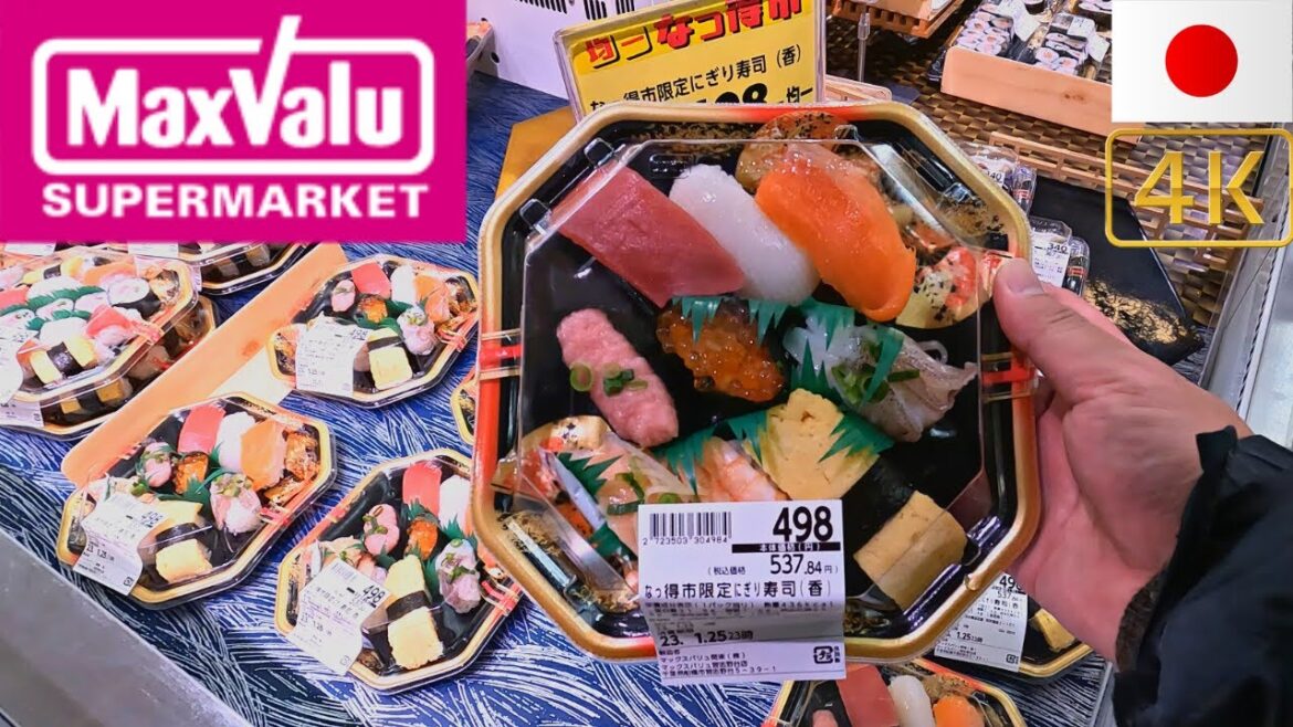 Inside Japan’s 24 hours opening Grocery (MaxValu)| 4k Virtual tour/Japan/Supermarket/ASMR/Sushi